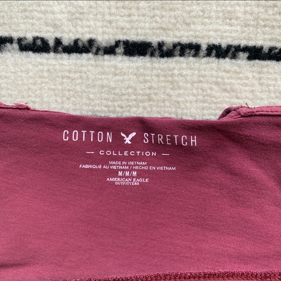 American Eagle • Cotton Stretch Maroon V-Neck Strappy Crop - Picture 3 of 3